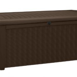 Keter Borneo 110 Gallon Resin Outdoor Storage Bench and Deck Box for Patio Furniture, Brown