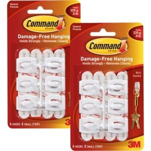 Command Mini Hooks 17006CLR-18ES, 18 Hooks, 24 Strips, Decorate Damage-Free, Pack of 2