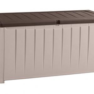 Keter Novel Plastic Deck Storage Container Box Outdoor Patio Furniture 90 Gal, Brown