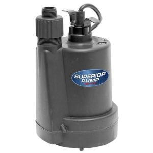 Superior Pump 91330 1/3 HP Thermoplastic Submersible Utility Pump with 10-Foot Cord