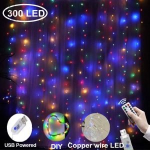 LE 306 LED Curtain Lights, 9.8 x 9.8 ft, 8 Modes Plug in Fairy String Lights, Warm White