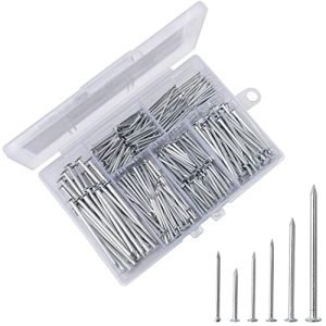 376pcs Premium Hardware Nails Assortment Kit, Maximum Length 2 Inches Galvanized Nails, Picture Hanging Nails, Wood Nails, Wall Nails with Storage Box | 6 Sizes