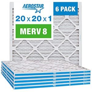 Aerostar 20x20x1 MERV 8 Pleated Air Filter, AC Furnace Air Filter, 6 Pack (Actual Size: 19 3/4" x 19 3/4" x 3/4")