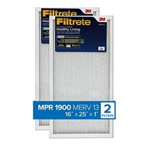 Filtrete 16x25x1 Furnace Air Filter MPR 1900 MERV 13, Healthy Living Ultimate Allergen, 2-Pack (exact dimensions 15.719 x 24.72 x 0.78)