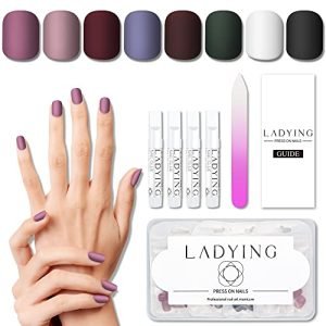 LADYING 8 Packs (192 PCS) Matte Press on Nails Short Acrylic Nails Press ons False Nails for Women, Stick Glue on Nails Set with Glue Nail File, Nail Art Salon Ballerina French Fake Tips