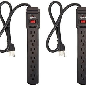 Amazon Basics 6-Outlet, 200 Joule Surge Protector Power Strip, 2 Foot, Black - Pack of 2