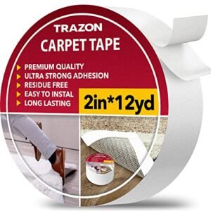 Carpet Tape Double Sided - Rug Tape Grippers for Hardwood Floors and Area Rugs - Carpet Binding Tape Strong Adhesive and Removable, Heavy Duty Stickers Grip Tape, Residue Free (2 Inch / 12 Yards)