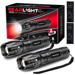 GearLight LED Flashlight Pack -2 Bright, Zoomable Tactical Flashlights with High Lumens and 5 Modes for Emergency and Outdoor Use -Camping Accessories -S1000